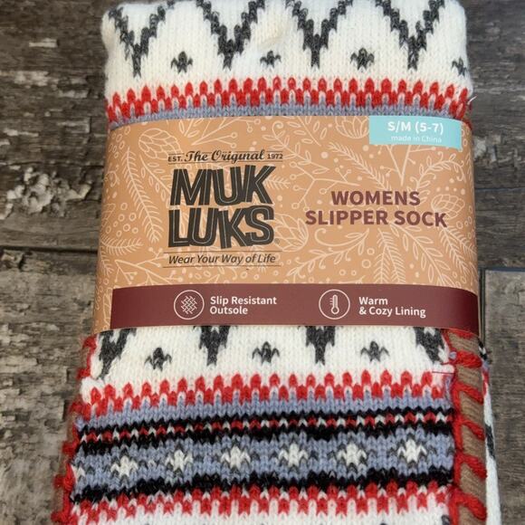 Muk Luks Slipper Socks Womens S/M 5-7 Knit Slip Resistant Warm Lined Cozy NWT - Picture 2 of 6